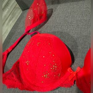 Victoria's Secret beautiful Red Lace Bra with Gold Accent stones New never worn
